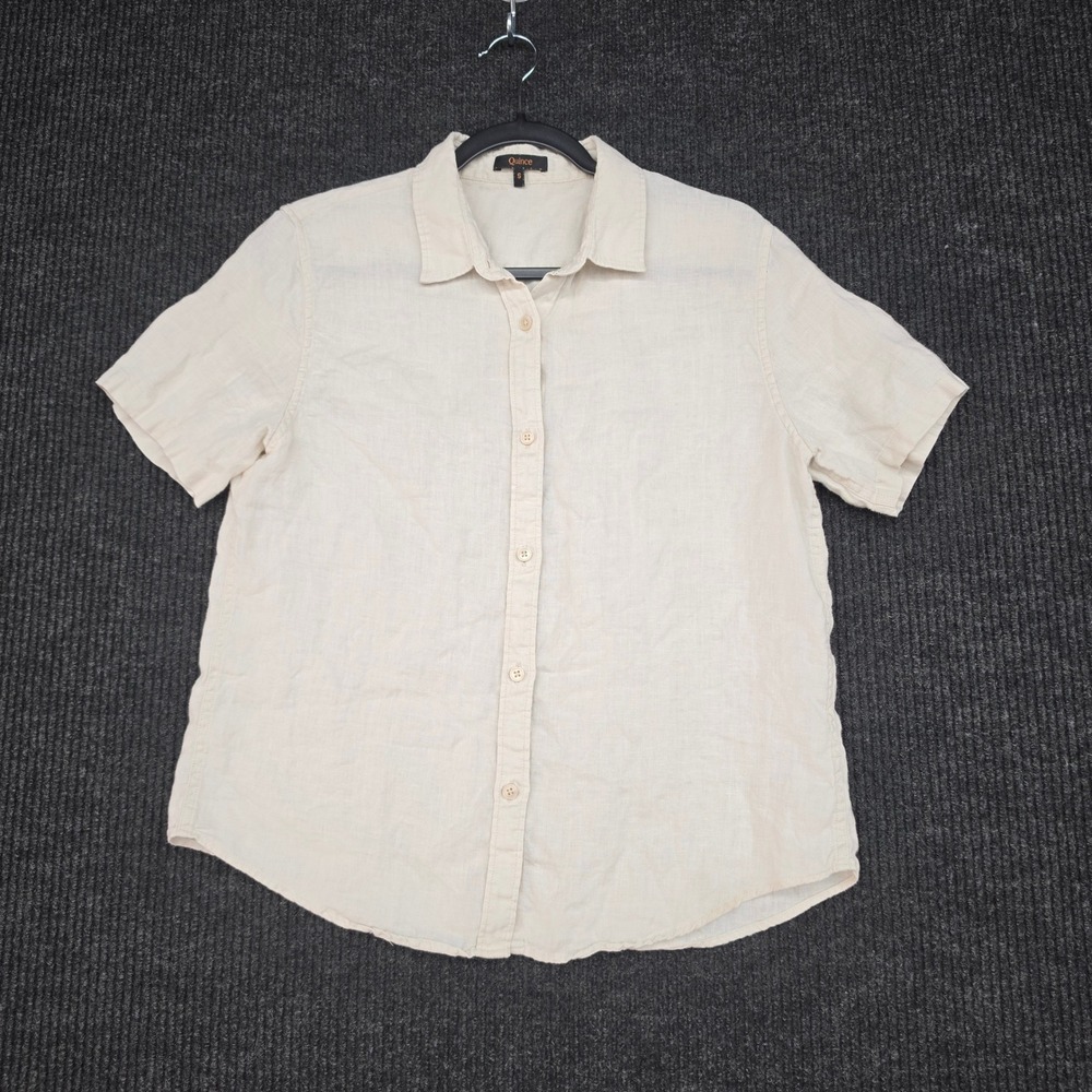 Quince 100% European Linen Short Sleeve Button Down Shirt Sand Beige Small